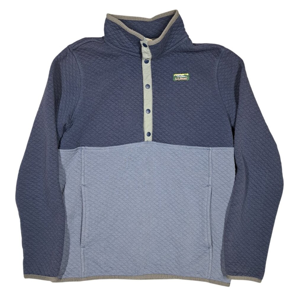 LL Bean Kids Blue Quilted Snap Pullover Sweatshirt Sz Large 14-16 Boys 1/4 Zip